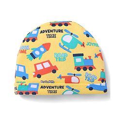 Babyhug 100% Cotton Interlock Knit Caps With Striped & Road Trip Print Pack Of 2 Yellow & Red - Diameter 16 cm