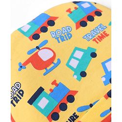 Babyhug 100% Cotton Interlock Knit Caps With Striped & Road Trip Print Pack Of 2 Yellow & Red - Diameter 16 cm