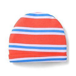 Babyhug 100% Cotton Interlock Knit Caps With Striped & Road Trip Print Pack Of 2 Yellow & Red - Diameter 16 cm