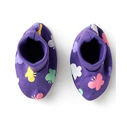 Babyhug 100% Cotton Interlock Knit Mittens & Booties With Butterfly Print - Purple
