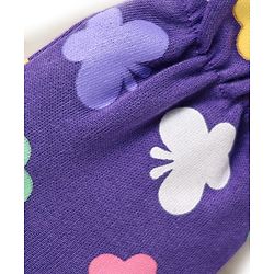 Babyhug 100% Cotton Interlock Knit Mittens & Booties With Butterfly Print - Purple