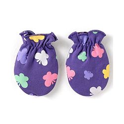 Babyhug 100% Cotton Interlock Knit Mittens & Booties With Butterfly Print - Purple