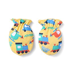 Babyhug 100% Cotton Knit Mittens & Booties Set with Vehicle Print - Yellow