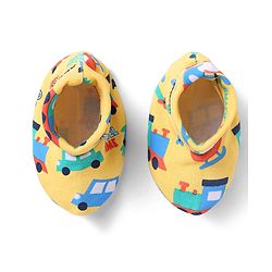 Babyhug 100% Cotton Knit Mittens & Booties Set with Vehicle Print - Yellow
