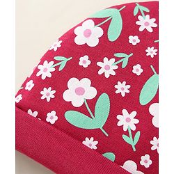 Babyhug 100% Cotton Cap Mittens And Booties Floral Printed Maroon - Diameter 12 cm