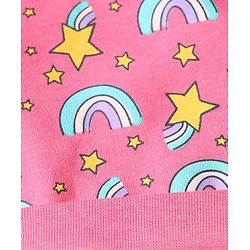 Babyhug 100% Cotton Interlock Knit Cap Mittens & Booties Set With Rainbow Print Pink - Diameter 14 cm