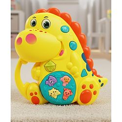 Babyhug Dino Musical Piano with Lights and Animal Sounds- Yellow| Volume Control| Early Learning Toy| Musical Toy with Flashing Lights| Drum & Piano| Gift for Boys & Girls| BIS Certified