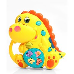 Babyhug Dino Musical Piano with Lights and Animal Sounds- Yellow| Volume Control| Early Learning Toy| Musical Toy with Flashing Lights| Drum & Piano| Gift for Boys & Girls| BIS Certified