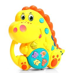 Babyhug Dino Musical Piano with Lights and Animal Sounds- Yellow| Volume Control| Early Learning Toy| Musical Toy with Flashing Lights| Drum & Piano| Gift for Boys & Girls| BIS Certified