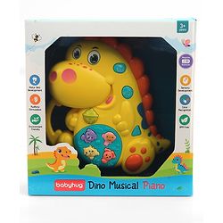 Babyhug Dino Musical Piano with Lights and Animal Sounds- Yellow| Volume Control| Early Learning Toy| Musical Toy with Flashing Lights| Drum & Piano| Gift for Boys & Girls| BIS Certified