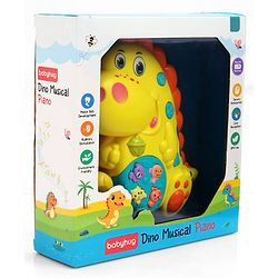 Babyhug Dino Musical Piano with Lights and Animal Sounds- Yellow| Volume Control| Early Learning Toy| Musical Toy with Flashing Lights| Drum & Piano| Gift for Boys & Girls| BIS Certified