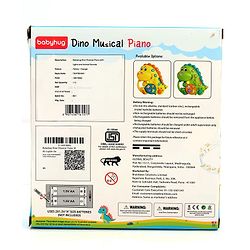 Babyhug Dino Musical Piano with Lights and Animal Sounds- Yellow| Volume Control| Early Learning Toy| Musical Toy with Flashing Lights| Drum & Piano| Gift for Boys & Girls| BIS Certified
