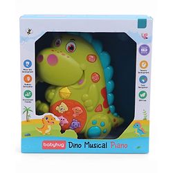 Babyhug Dino Musical Piano with Lights and Animal Sounds- Yellow| Volume Control| Early Learning Toy| Musical Toy with Flashing Lights| Drum & Piano| Gift for Boys & Girls| BIS Certified