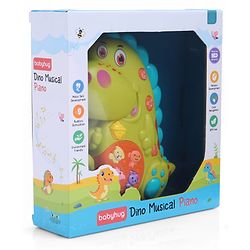 Babyhug Dino Musical Piano with Lights and Animal Sounds- Yellow| Volume Control| Early Learning Toy| Musical Toy with Flashing Lights| Drum & Piano| Gift for Boys & Girls| BIS Certified