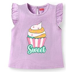 Babyhug Cotton Knit Frill Sleeves T-Shirts with Cup Cake & Heart Print Pack Of 3 - Mauve Yellow & Pink