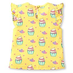 Babyhug Cotton Knit Frill Sleeves T-Shirts with Cup Cake & Heart Print Pack Of 3 - Mauve Yellow & Pink