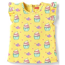 Babyhug Cotton Knit Frill Sleeves T-Shirts with Cup Cake & Heart Print Pack Of 3 - Mauve Yellow & Pink