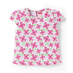 Babyhug Cotton Knit Half Sleeves T-Shirts With Polka Dot & Floral Print Pack Of 3 - Pink & Light Green