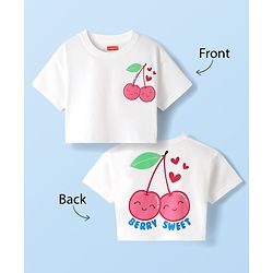 Babyhug Cotton Knit Half Sleeves Drop Shoulder T-Shirt with Cherry Print - White