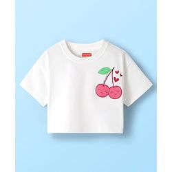 Babyhug Cotton Knit Half Sleeves Drop Shoulder T-Shirt with Cherry Print - White