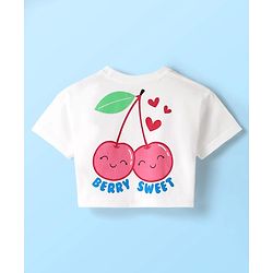 Babyhug Cotton Knit Half Sleeves Drop Shoulder T-Shirt with Cherry Print - White