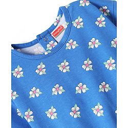 Babyhug Cotton Knit Half Sleeves Top with Floral Print - Blue