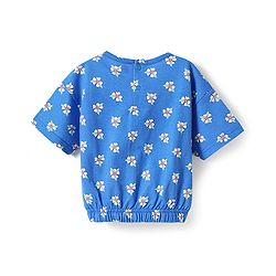 Babyhug Cotton Knit Half Sleeves Top with Floral Print - Blue
