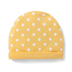 Babyhug 100% Cotton Interlock Knit Caps With Polka Dots & Floral Print Pack Of 2 Marron & Yellow - Diameter 14cm