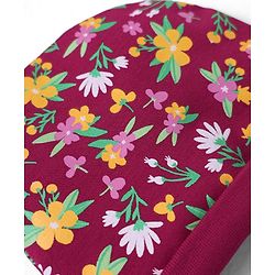Babyhug 100% Cotton Interlock Knit Caps With Polka Dots & Floral Print Pack Of 2 Marron & Yellow - Diameter 14cm