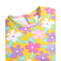 Babyhug Cotton Knit Half Sleeves Top with Floral Print - Yellow