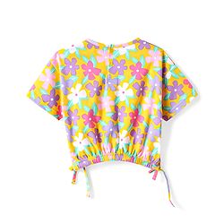 Babyhug Cotton Knit Half Sleeves Top with Floral Print - Yellow