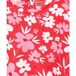 Babyhug Cotton Knit Frill Sleeves Top With Floral Print - Red