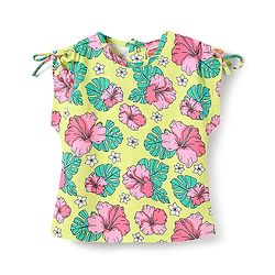 Babyhug Cotton Knit Half Sleeves Top with Floral Print - Yellow
