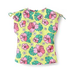 Babyhug Cotton Knit Half Sleeves Top with Floral Print - Yellow
