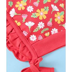 Babyhug Interlock Knit Bonnet Bonnet Caps With Polka Dots & Floral Print Pack Of 2 Red & White - Diameter 10 cm