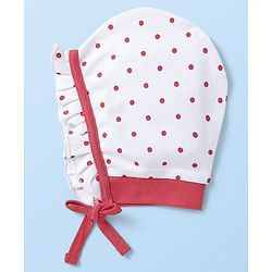 Babyhug Interlock Knit Bonnet Bonnet Caps With Polka Dots & Floral Print Pack Of 2 Red & White - Diameter 10 cm