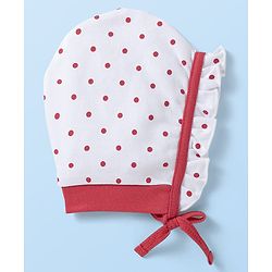 Babyhug Interlock Knit Bonnet Bonnet Caps With Polka Dots & Floral Print Pack Of 2 Red & White - Diameter 10 cm