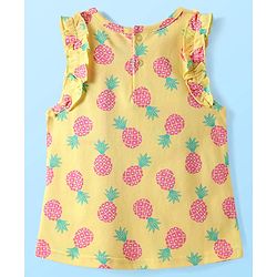 Babyhug Cotton Knit Sleeveless Top With Pineapple Print & Frill Detailing - Yellow