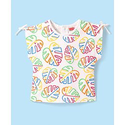 Babyhug Cotton Knit Half Sleeves Top With Leave Print - White