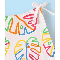 Babyhug Cotton Knit Half Sleeves Top With Leave Print - White
