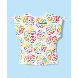 Babyhug Cotton Knit Half Sleeves Top With Leave Print - White