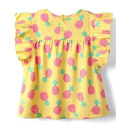 Babyhug Cotton Knit Frill Sleeves Top with Pineapple Print - Yellow