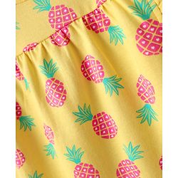 Babyhug Cotton Knit Frill Sleeves Top with Pineapple Print - Yellow