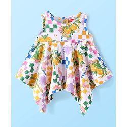 Babyhug Cotton Knit Sleeveless Top with Tropical Print - White