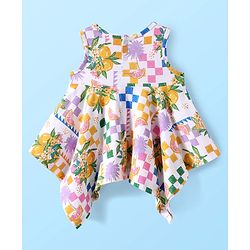 Babyhug Cotton Knit Sleeveless Top with Tropical Print - White