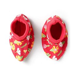 Babyhug 100% Cotton Interlock Knit Mittens & Booties With Floral Print - Red