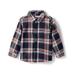 Babyhug Cotton Woven Full Sleeves Checks Shirt & Trouser Set - Navy Blue & Beige