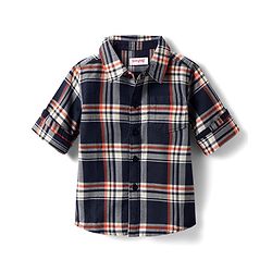 Babyhug Cotton Woven Full Sleeves Checks Shirt & Trouser Set - Navy Blue & Beige