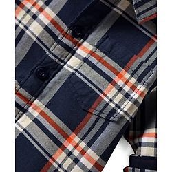 Babyhug Cotton Woven Full Sleeves Checks Shirt & Trouser Set - Navy Blue & Beige