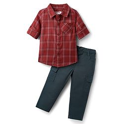Babyhug Cotton Woven  Full Sleeves Shirt & Trouser Set with Checks - Red & Blue